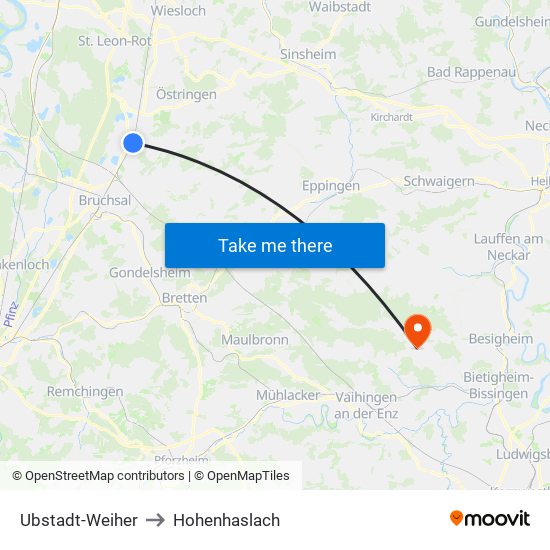 Ubstadt-Weiher to Hohenhaslach map