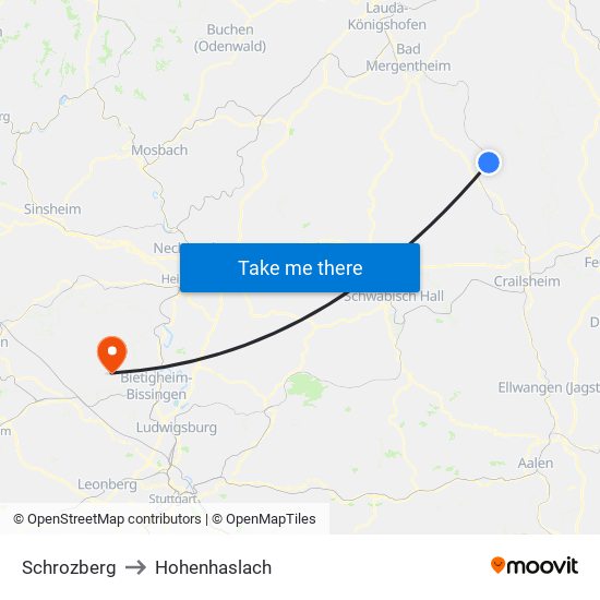 Schrozberg to Hohenhaslach map