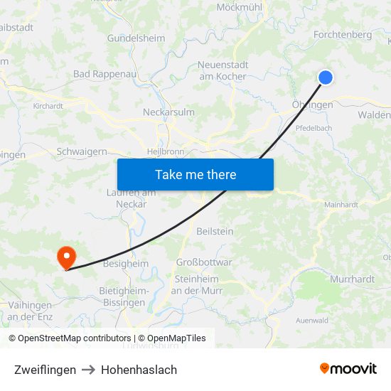 Zweiflingen to Hohenhaslach map