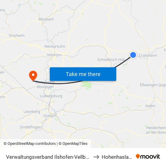 Verwaltungsverband Ilshofen-Vellberg to Hohenhaslach map