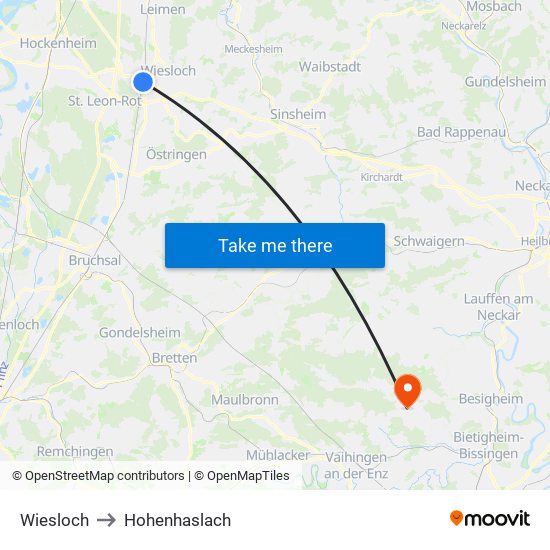 Wiesloch to Hohenhaslach map