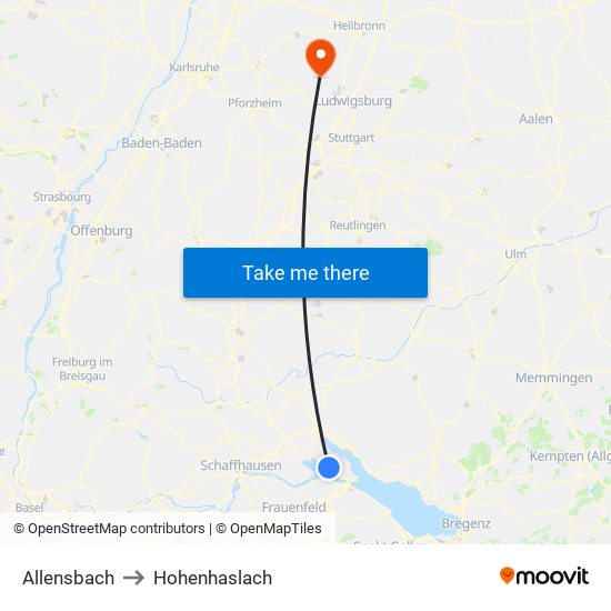 Allensbach to Hohenhaslach map