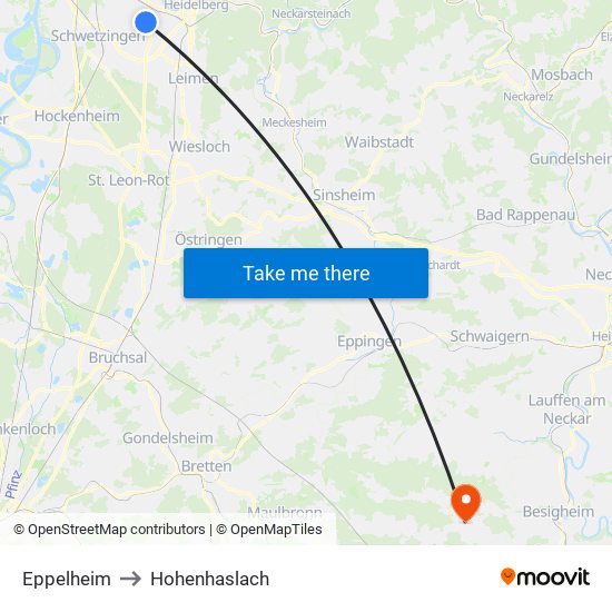 Eppelheim to Hohenhaslach map