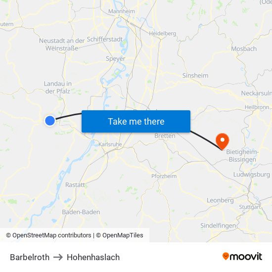 Barbelroth to Hohenhaslach map