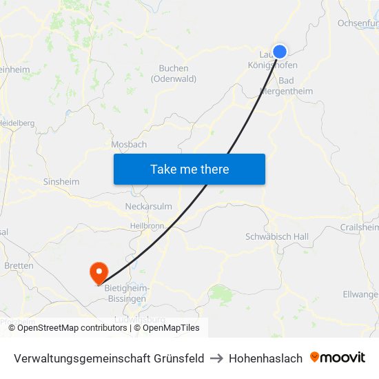 Verwaltungsgemeinschaft Grünsfeld to Hohenhaslach map