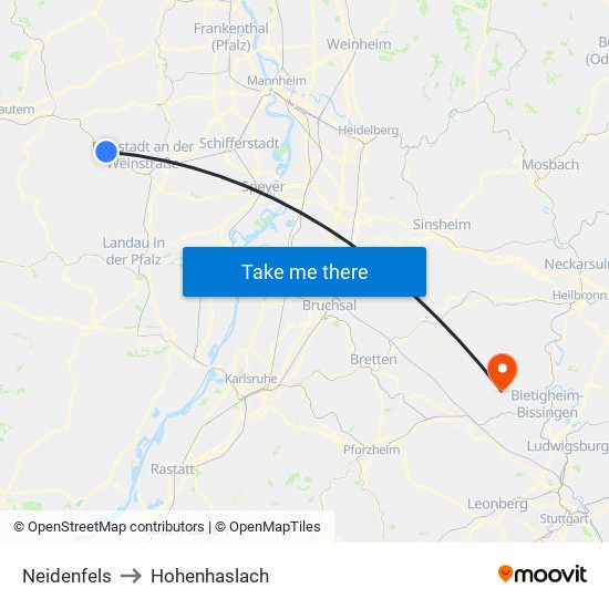 Neidenfels to Hohenhaslach map