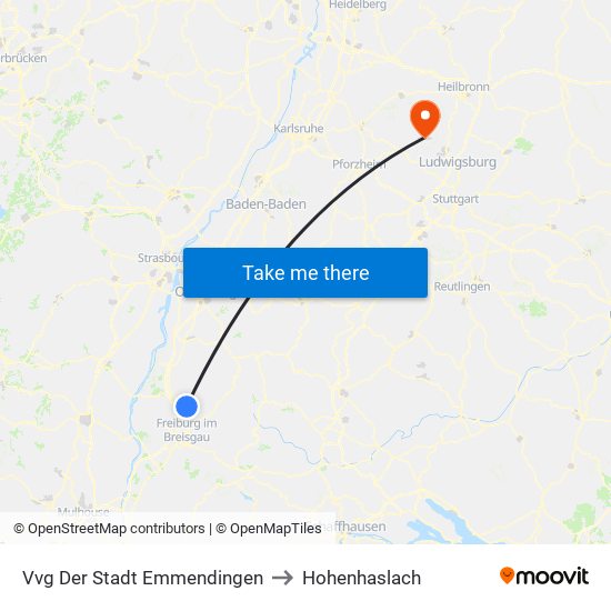 Vvg Der Stadt Emmendingen to Hohenhaslach map