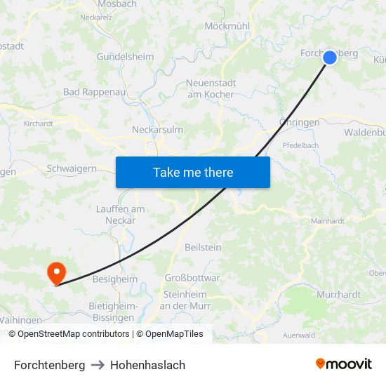 Forchtenberg to Hohenhaslach map