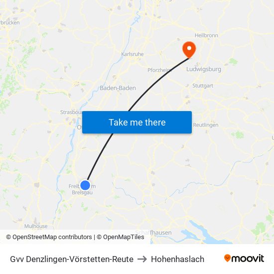 Gvv Denzlingen-Vörstetten-Reute to Hohenhaslach map