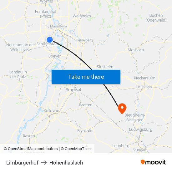 Limburgerhof to Hohenhaslach map