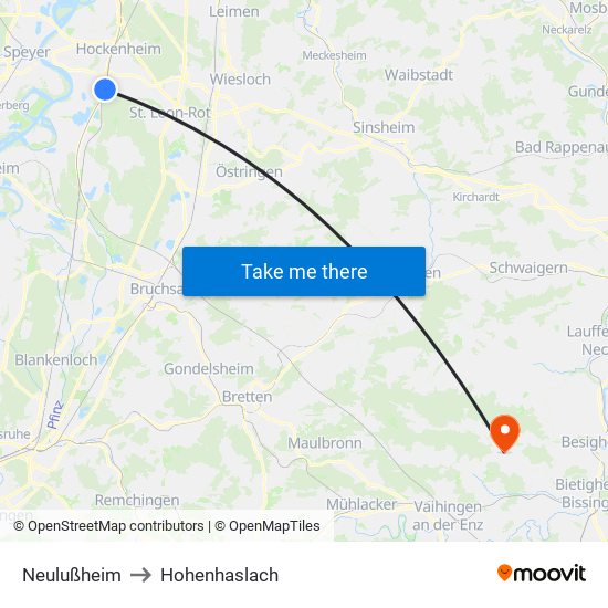 Neulußheim to Hohenhaslach map