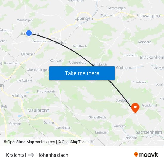 Kraichtal to Hohenhaslach map