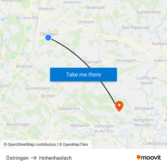 Östringen to Hohenhaslach map