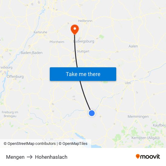 Mengen to Hohenhaslach map