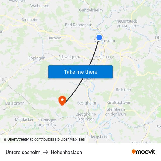 Untereisesheim to Hohenhaslach map