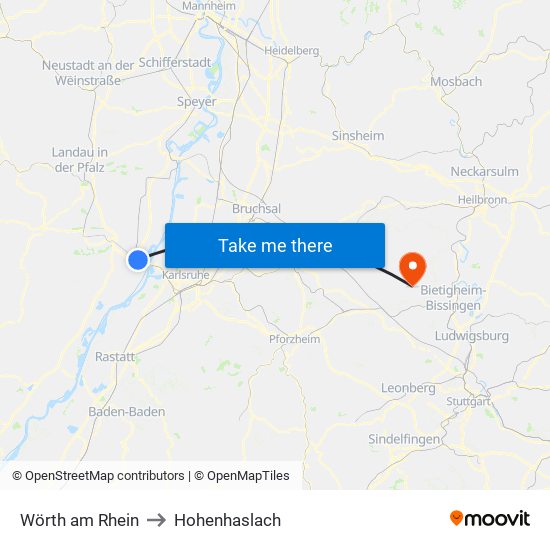 Wörth am Rhein to Hohenhaslach map