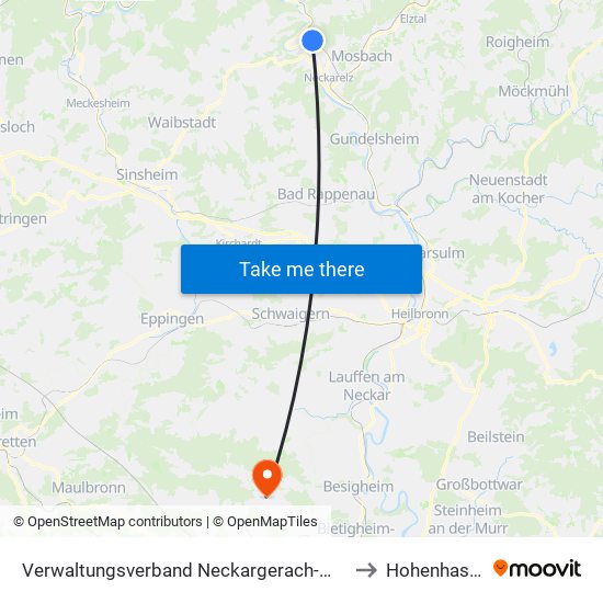 Verwaltungsverband Neckargerach-Waldbrunn to Hohenhaslach map