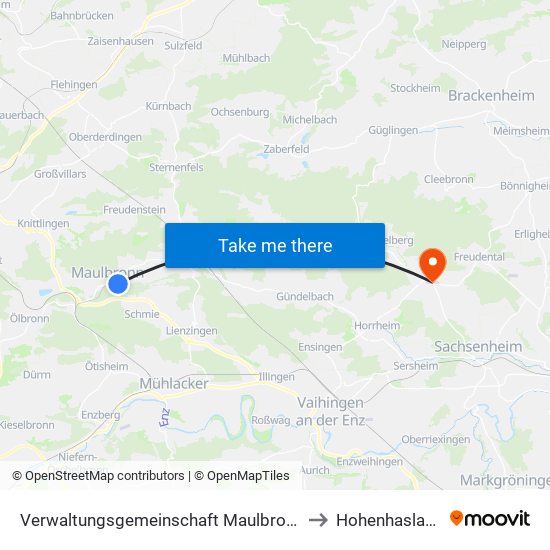 Verwaltungsgemeinschaft Maulbronn to Hohenhaslach map