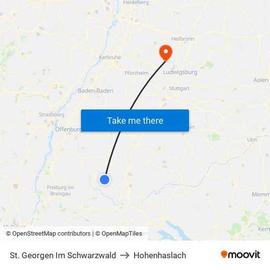 St. Georgen Im Schwarzwald to Hohenhaslach map