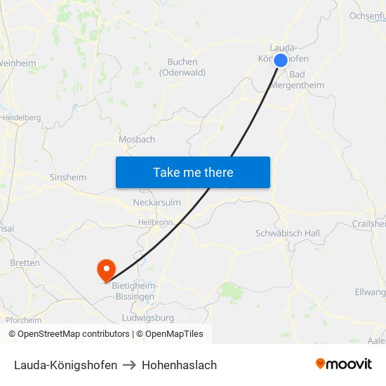 Lauda-Königshofen to Hohenhaslach map