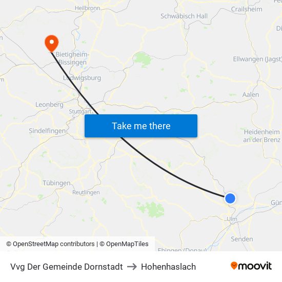 Vvg Der Gemeinde Dornstadt to Hohenhaslach map