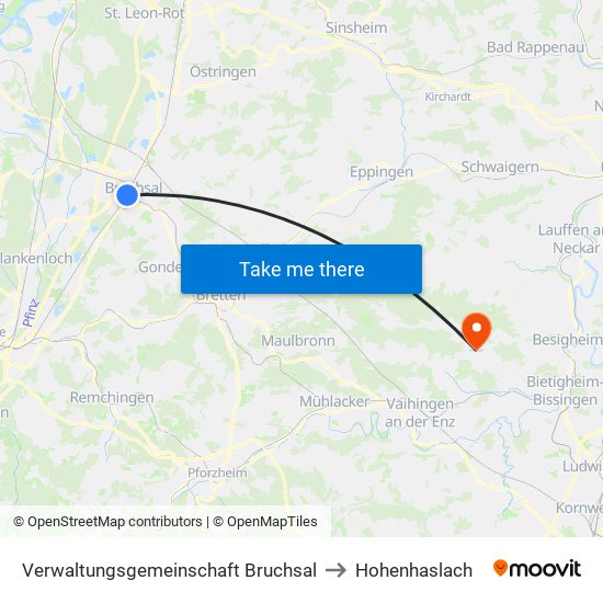 Verwaltungsgemeinschaft Bruchsal to Hohenhaslach map