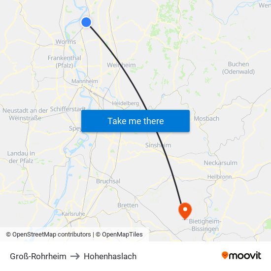 Groß-Rohrheim to Hohenhaslach map