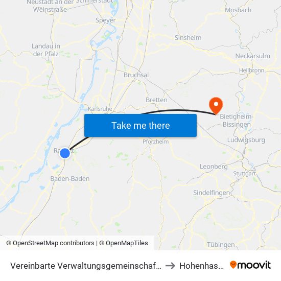 Vereinbarte Verwaltungsgemeinschaft Rastatt to Hohenhaslach map