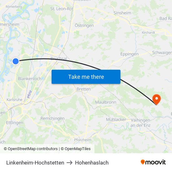 Linkenheim-Hochstetten to Hohenhaslach map