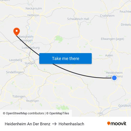 Heidenheim An Der Brenz to Hohenhaslach map