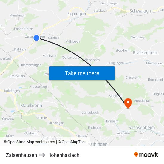 Zaisenhausen to Hohenhaslach map