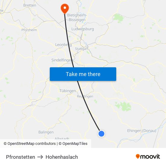 Pfronstetten to Hohenhaslach map