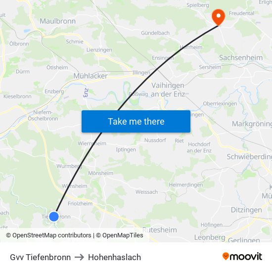 Gvv Tiefenbronn to Hohenhaslach map