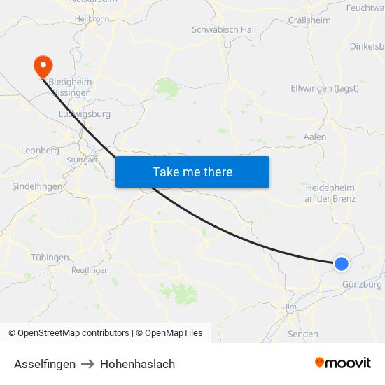 Asselfingen to Hohenhaslach map