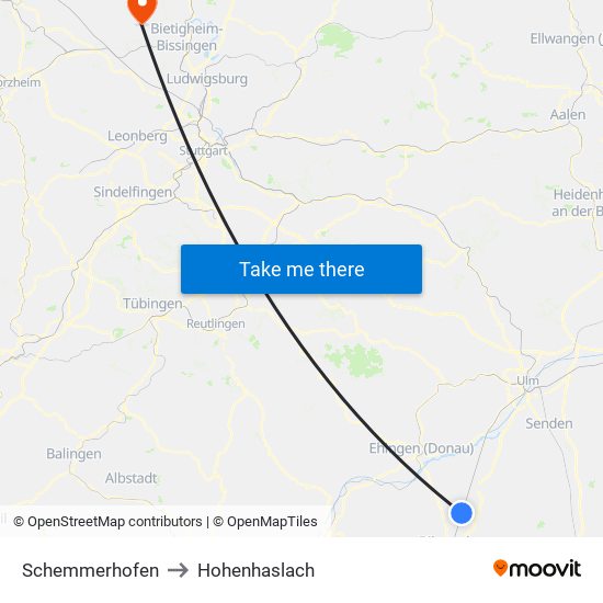 Schemmerhofen to Hohenhaslach map