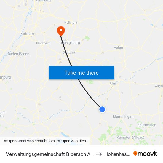 Verwaltungsgemeinschaft Biberach An Der Riß to Hohenhaslach map