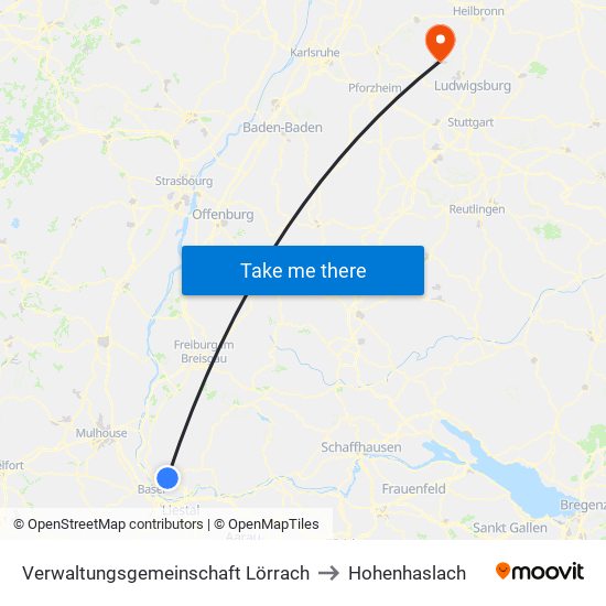 Verwaltungsgemeinschaft Lörrach to Hohenhaslach map