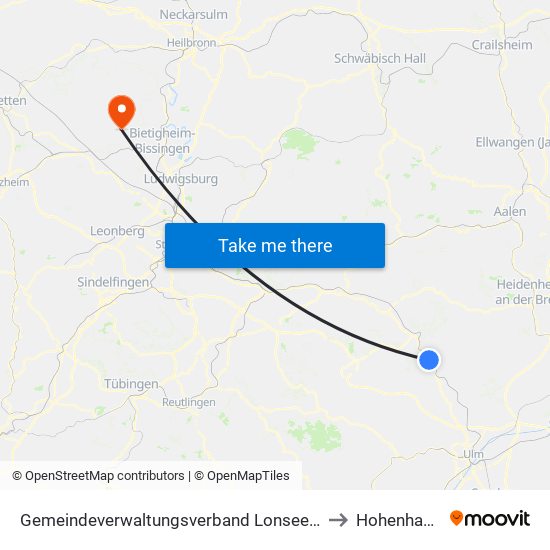 Gemeindeverwaltungsverband Lonsee-Amstetten to Hohenhaslach map