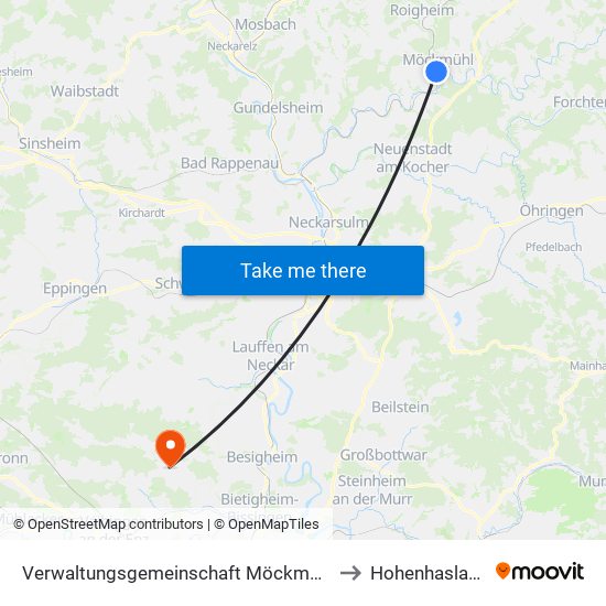 Verwaltungsgemeinschaft Möckmühl to Hohenhaslach map