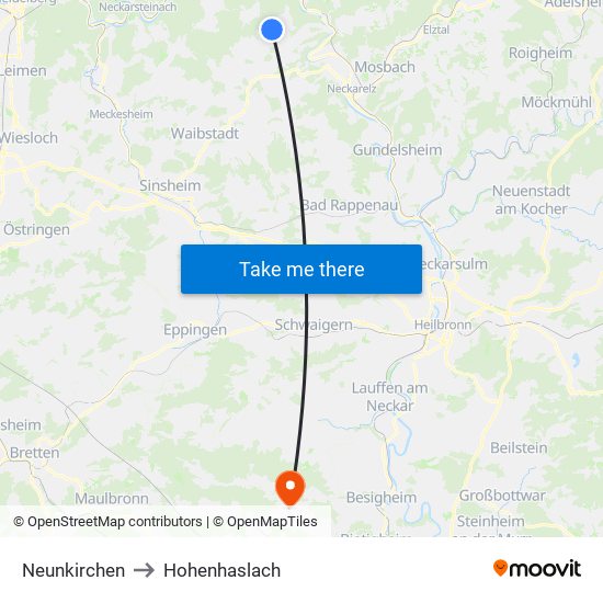 Neunkirchen to Hohenhaslach map