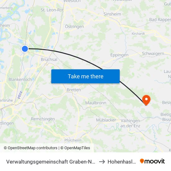 Verwaltungsgemeinschaft Graben-Neudorf to Hohenhaslach map