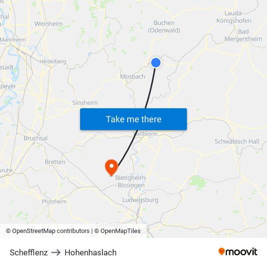 Schefflenz to Hohenhaslach map