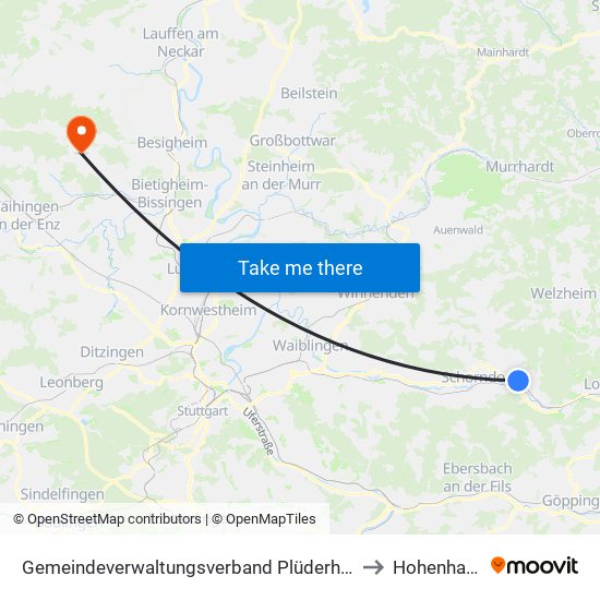 Gemeindeverwaltungsverband Plüderhausen-Urbach to Hohenhaslach map
