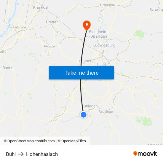 Bühl to Hohenhaslach map