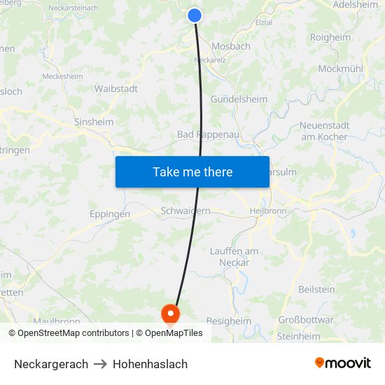 Neckargerach to Hohenhaslach map