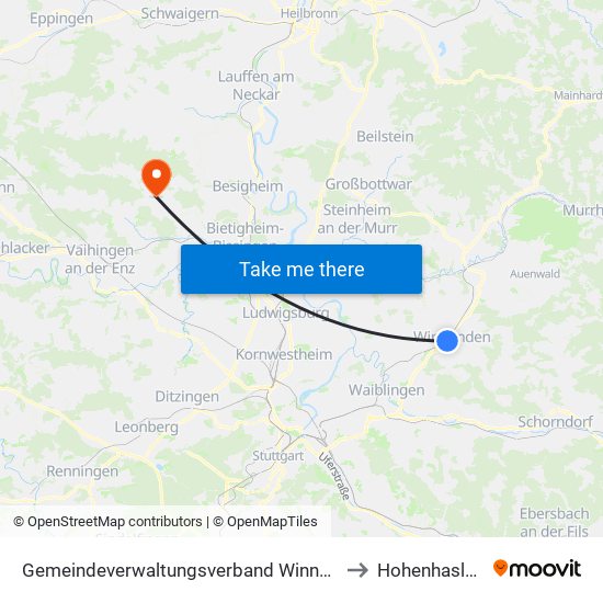 Gemeindeverwaltungsverband Winnenden to Hohenhaslach map
