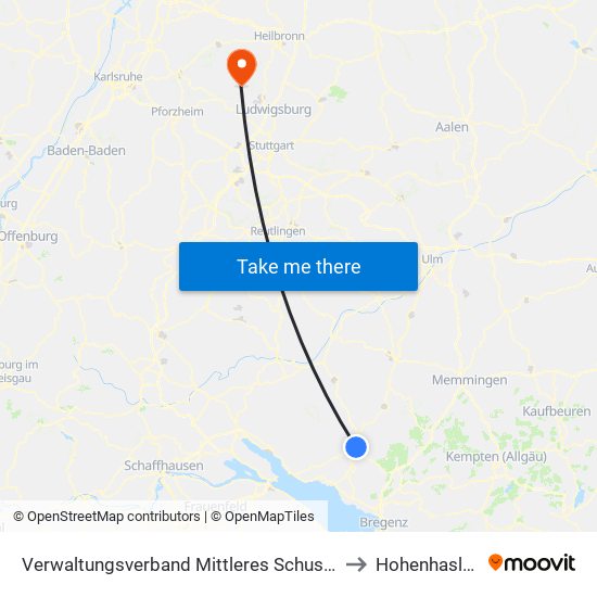 Verwaltungsverband Mittleres Schussental to Hohenhaslach map