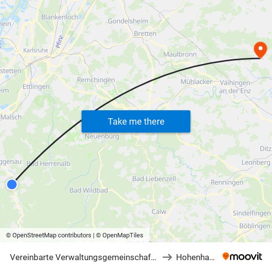 Vereinbarte Verwaltungsgemeinschaft Gernsbach to Hohenhaslach map