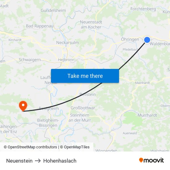 Neuenstein to Hohenhaslach map