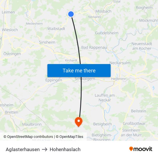 Aglasterhausen to Hohenhaslach map